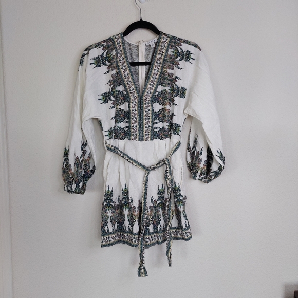 Venus Linen Blend Tie-Waist Romper Size 2 - Picture 3 of 11